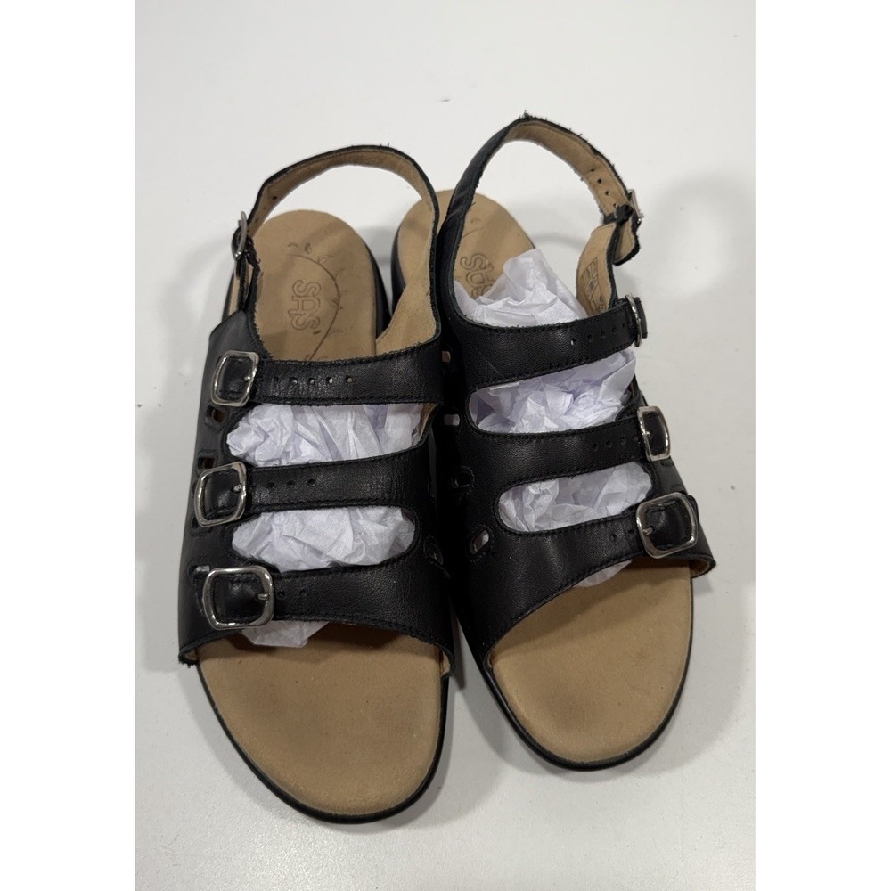 SAS Mystic womens Open Toe Casual Slingback Sandals size 9.5 Narrow Black